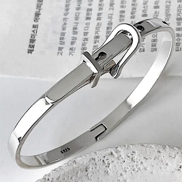 Sterling Silver Buckle Bracelet Bangle Adjustable Unisex Belt Geometric - Picture 2 of 6